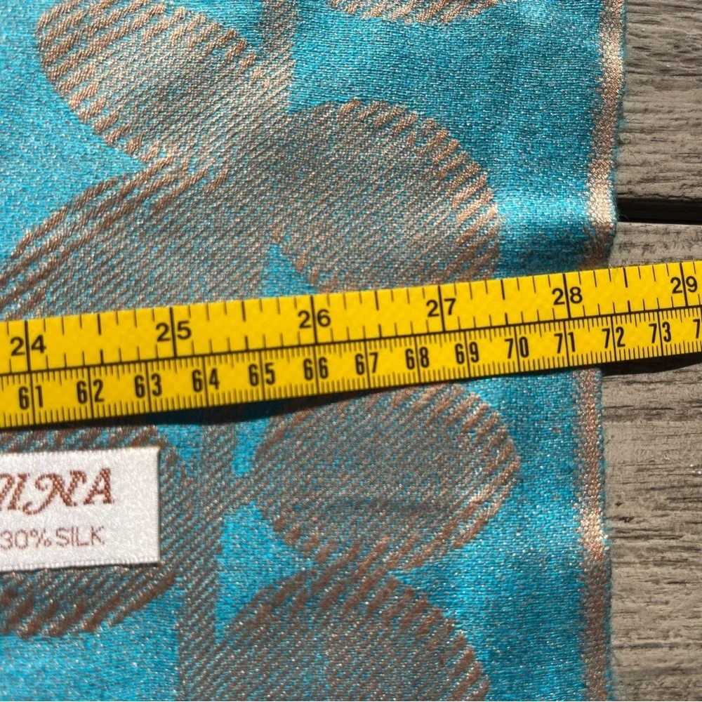 Pashmina Teal & Golden Tan Floral Scarf Wrap NWOT